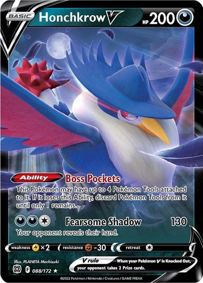 Pokémon card: Honchkrow V 088/172, Ultra Rare, Brilliant Stars
