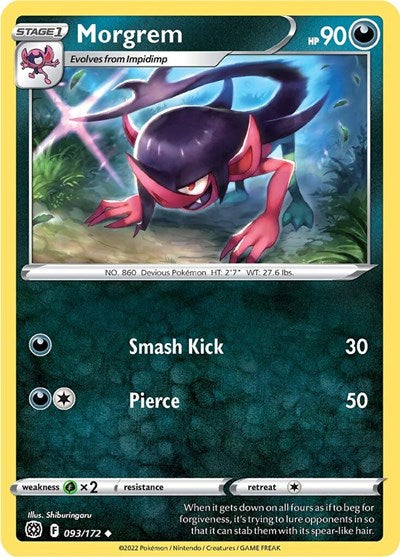 Pokémon card: Morgrem 093/172 from Brilliant Stars (Uncommon), Darkness type, front of card