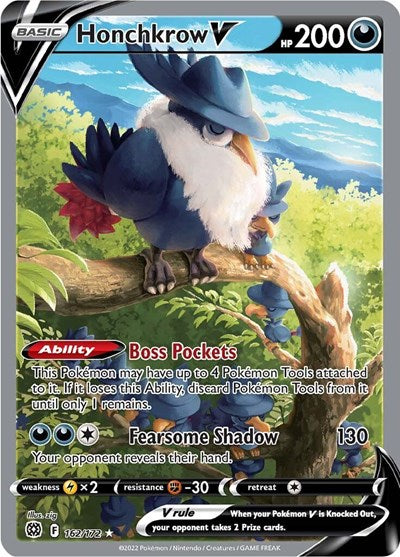 Pokémon card: Honchkrow V (Alternate Full Art) 162/172, Ultra Rare, Brilliant Stars