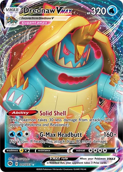 Pokémon card: Drednaw VMAX 015/073 from Champions Path (Ultra Rare), Water type, front of card