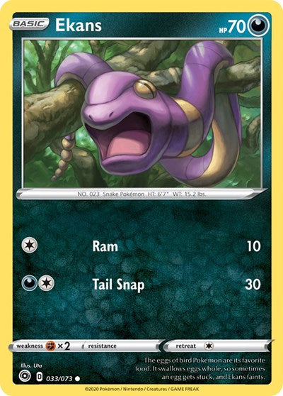 Pokémon card: Ekans 033/073 from Champions Path (Common), Darkness type, front of card