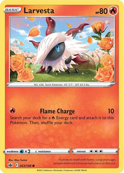 Pokémon card: Larvesta 023/198 from Chilling Reign (Common), Fire type, front of card
