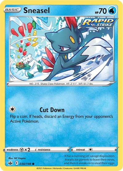 Pokémon card: Sneasel 030/198 from Chilling Reign (Common), Water type, front of card