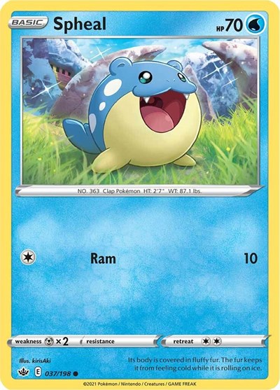 Pokémon card: Spheal 037/198 from Chilling Reign (Common), Water type, front of card