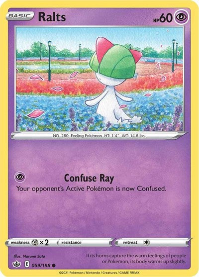Pokémon card: Ralts 059/198 from Chilling Reign (Common), Psychic type, front of card