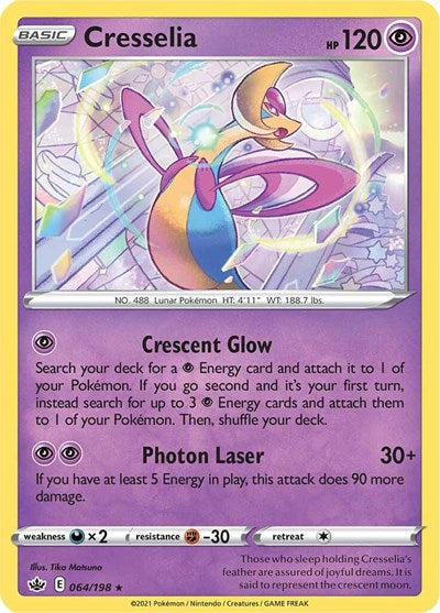 Pokémon card: Cresselia 064/198 from Chilling Reign (Holo Rare), Psychic type, front of card