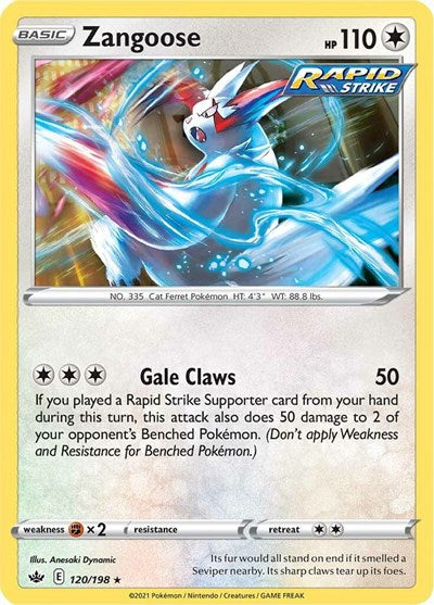 Pokémon card: Zangoose 120/198, Rare, Chilling Reign