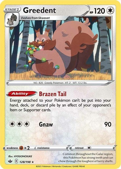Pokémon card: Greedent 128/198, Holo Rare, Chilling Reign