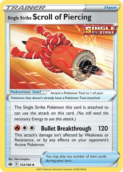 Pokémon card: Single Strike Scroll of Piercing 154/198 from Chilling Reign (Uncommon), front of card