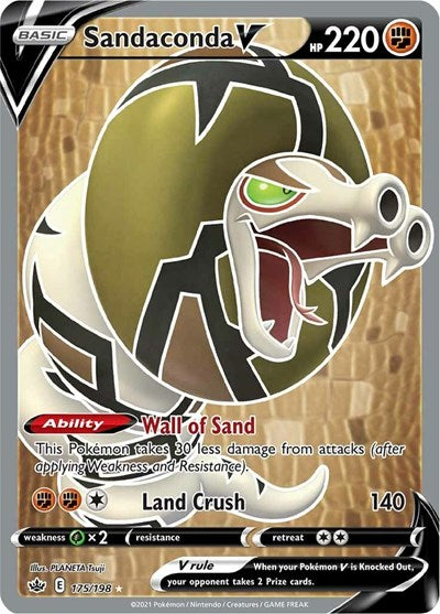 Pokémon card: Sandaconda V (Full Art) 175/198 from Chilling Reign (Ultra Rare), Fighting type, front of card