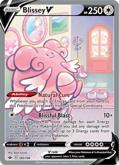 Pokémon card: Blissey V (Alternate Full Art) 183/198 from Chilling Reign (Ultra Rare), Colorless type, front of card