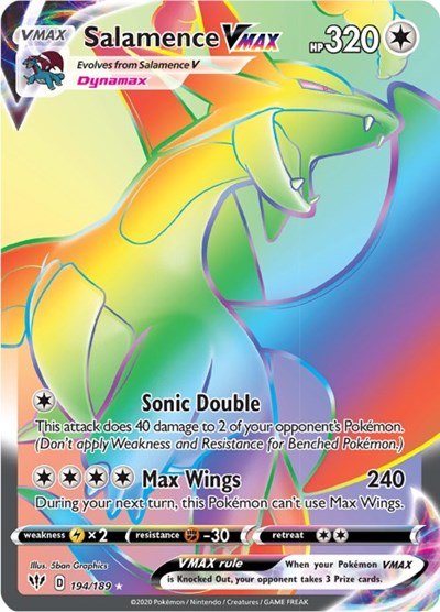 Pokémon card: Salamence VMAX 194/189, Secret Rare, Darkness Ablaze