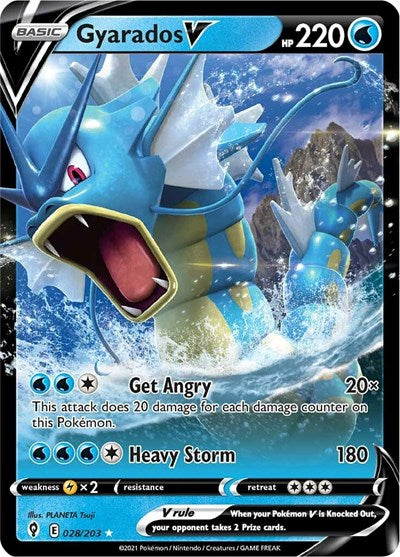 Pokémon card: Gyarados V 028/203 from Evolving Skies (Ultra Rare), Water type, front of card