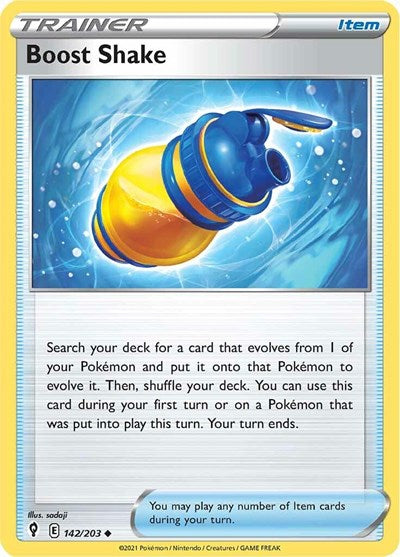 Pokémon card: Boost Shake 142/203 from Evolving Skies (Uncommon), front of card