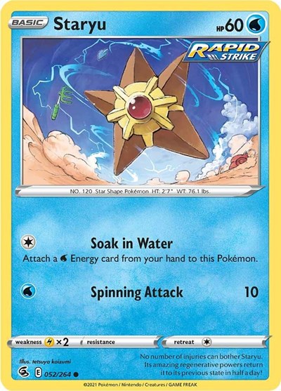 Pokémon card: Staryu 052/264, Common, Fusion Strike