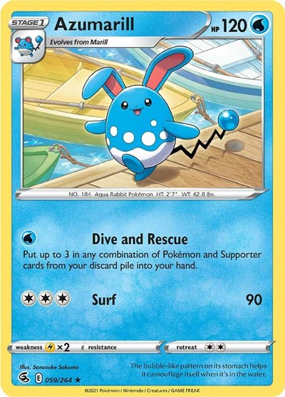 Pokémon card: Azumarill 059/264, Rare, Fusion Strike
