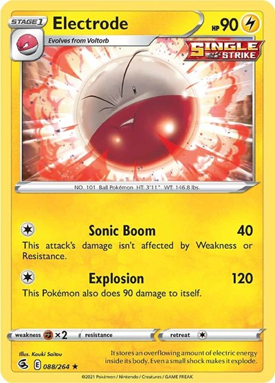 Pokémon card: Electrode 088/264 from Fusion Strike (Rare), Lightning type, front of card