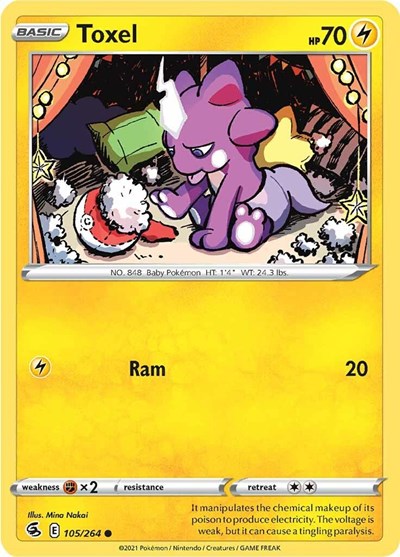 Pokémon card: Toxel 105/264 from Fusion Strike (Common), Lightning type, front of card
