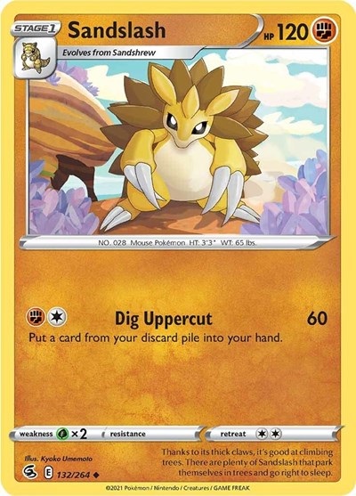 Pokémon card: Sandslash 132/264 from Fusion Strike (Uncommon), Fighting type, front of card