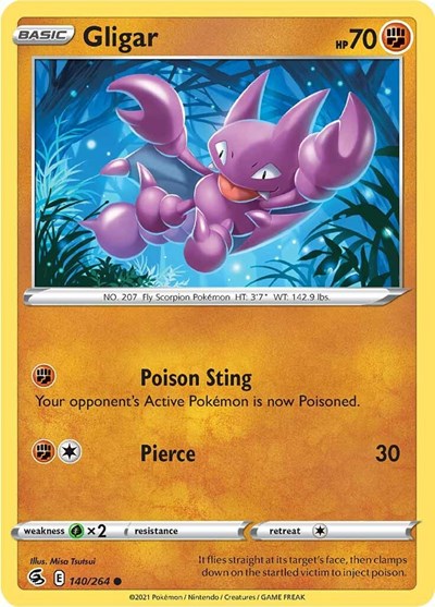Pokémon card: Gligar 140/264 from Fusion Strike (Common), Fighting type, front of card