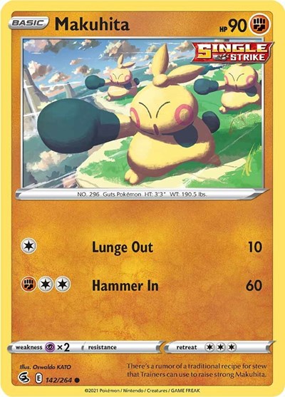 Pokémon card: Makuhita 142/264 from Fusion Strike (Common), Fighting type, front of card