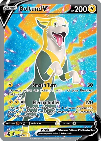 Pokémon card: Boltund V (Full Art) 249/264 from Fusion Strike (Ultra Rare), Lightning type, front of card