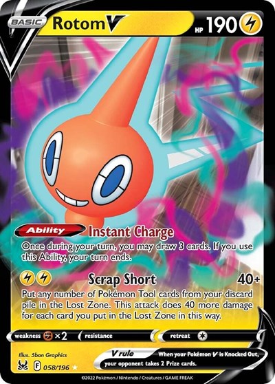 Pokémon card: Rotom V 058/196, Ultra Rare, Lost Origin