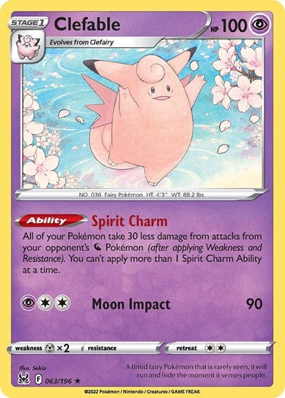 Pokémon card: Clefable 063/196, Rare, Lost Origin