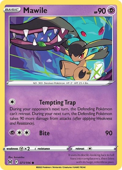 Pokémon card: Mawile 071/196 from Lost Origin (Common), Psychic type, front of card