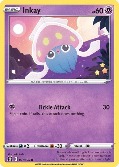 Pokémon card: Inkay 077/196, Common, Lost Origin