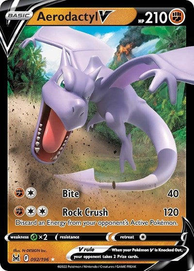 Pokémon card: Aerodactyl V 092/196, Ultra Rare, Lost Origin