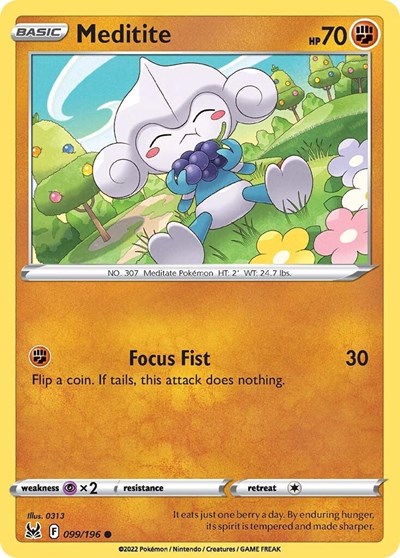Pokémon card: Meditite 099/196, Common, Lost Origin