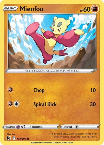 Pokémon card: Mienfoo 103/196, Common, Lost Origin