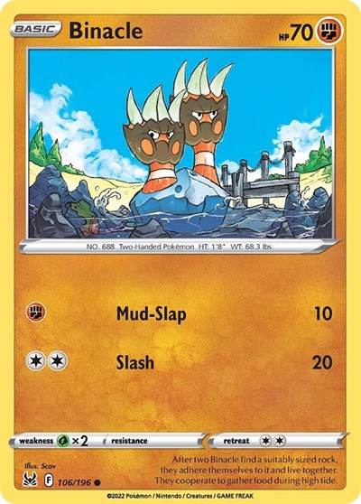 Pokémon card: Binacle 106/196, Common, Lost Origin