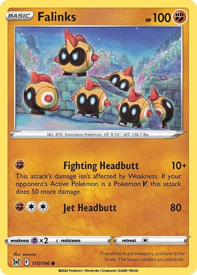 Pokémon card: Falinks 110/196 from Lost Origin (Common), Fighting type, front of card