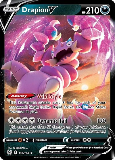 Pokémon card: Drapion V 118/196, Ultra Rare, Lost Origin