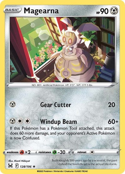 Pokémon card: Magearna 128/196 from Lost Origin (Rare), Metal type, front of card