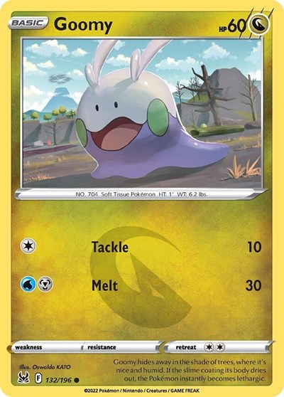 Pokémon card: Goomy 132/196 from Lost Origin (Common), Dragon type, front of card