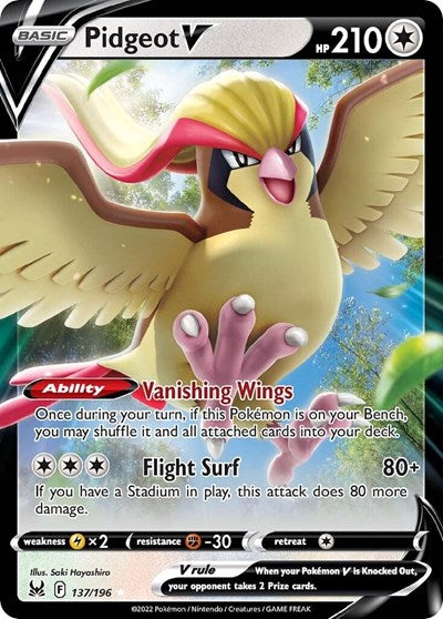 Pokémon card: Pidgeot V 137/196, Ultra Rare, Lost Origin