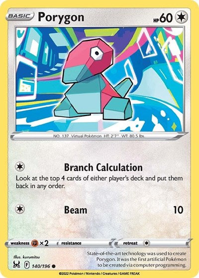 Pokémon card: Porygon 140/196 from Lost Origin (Common), Colorless type, front of card