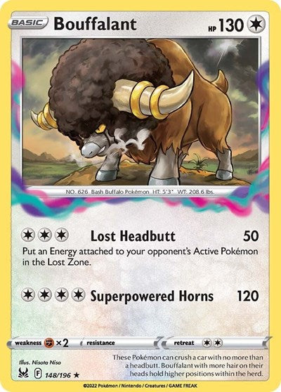 Pokémon card: Bouffalant 148/196 from Lost Origin (Rare), Colorless type, front of card
