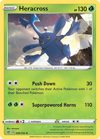 Pokémon card: Heracross 006/192 from Rebel Clash (Uncommon), Grass type, front of card