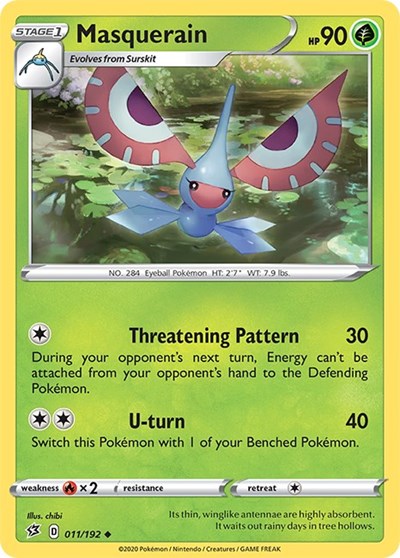 Pokémon card: Masquerain 011/192 from Rebel Clash (Uncommon), Grass type, front of card