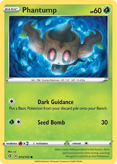 Pokémon card: Phantump 014/192 from Rebel Clash (Common), Grass type, front of card