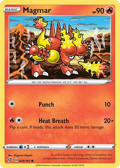 Pokémon card: Magmar 029/192 from Rebel Clash (Common), Fire type, front of card