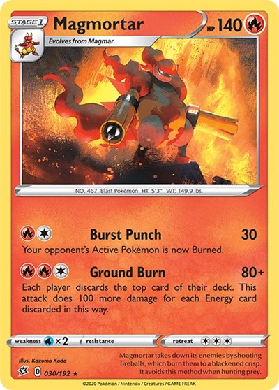 Pokémon card: Magmortar 030/192 from Rebel Clash (Rare), Fire type, front of card