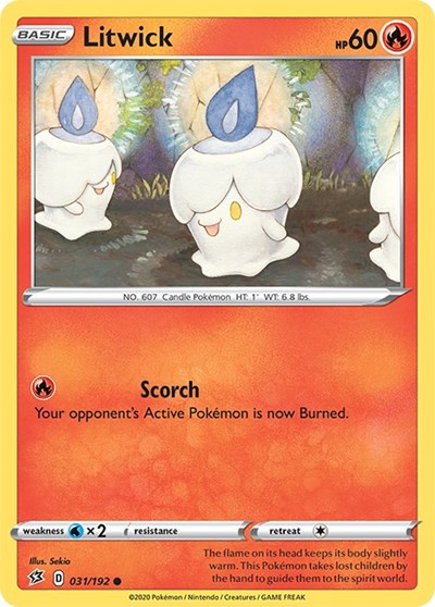 Pokémon card: Litwick 031/192 from Rebel Clash (Common), Fire type, front of card