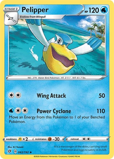 Pokémon card: Pelipper 042/192 from Rebel Clash (Uncommon), Water type, front of card