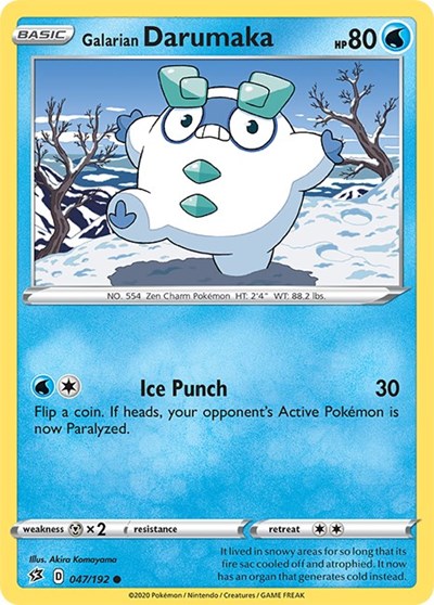 Pokémon card: Galarian Darumaka 047/192 from Rebel Clash (Common), Water type, front of card