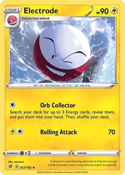 Pokémon card: Electrode 057/192 from Rebel Clash (Uncommon), Lightning type, front of card